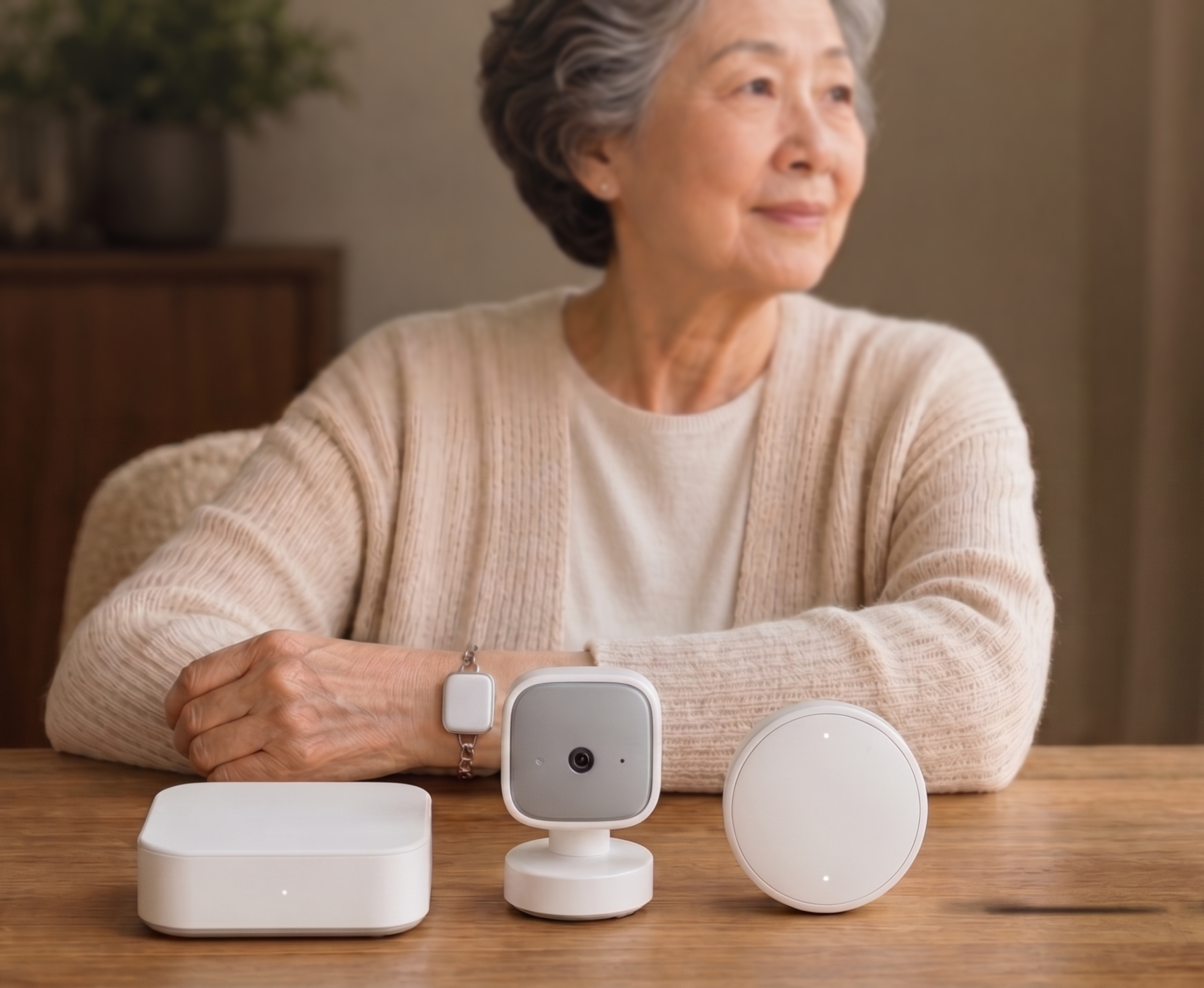 MEVID hub, camera, mmWave sensor, and wearable placed in an older adult's home